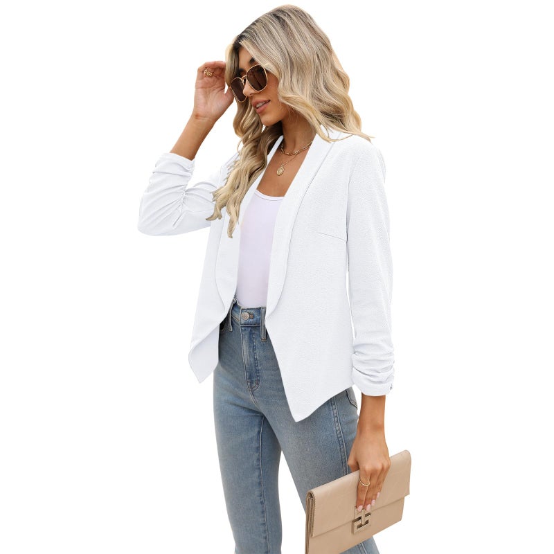 POGTMM Women Fashion OL White Blazers 3/4 Sleeves Work Jacket (S, White) - Image 5
